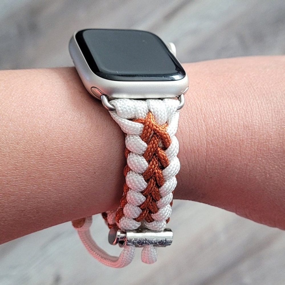 Adjustable White and Orange Paracord Watch Band for Apple Watch 38/40mm